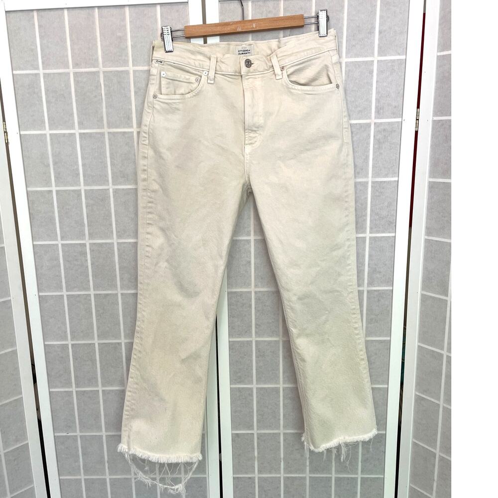 Citizens of Humanity Isola Jeans 28 Cream Straight Leg Crop Raw Hem Distressed